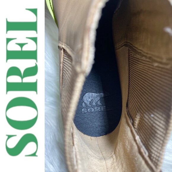 NWOB SOREL Brex Chunky Heel Platform Chelsea Bootie Tan Yellow, Size 6.5 - Picture 8 of 11